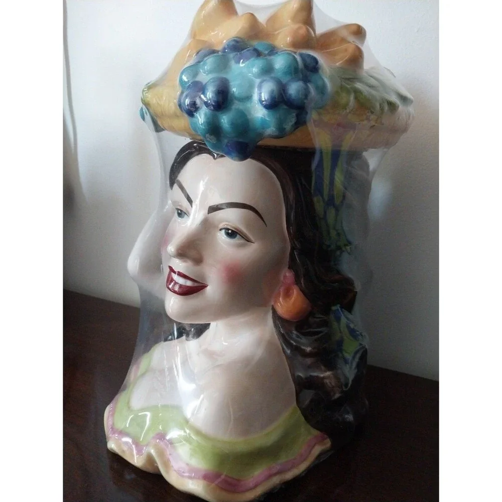 Rare Carmen Miranda Tropical Lady Ceramic Cookie Jar Fruit Hat Original Unopened